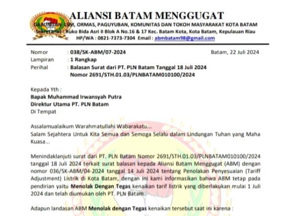 ABM Tuntut Pembatalan Penyesuaian Tarif Listrik di Batam: Bakal Unjuk Rasa Jika Tidak Ditanggapi