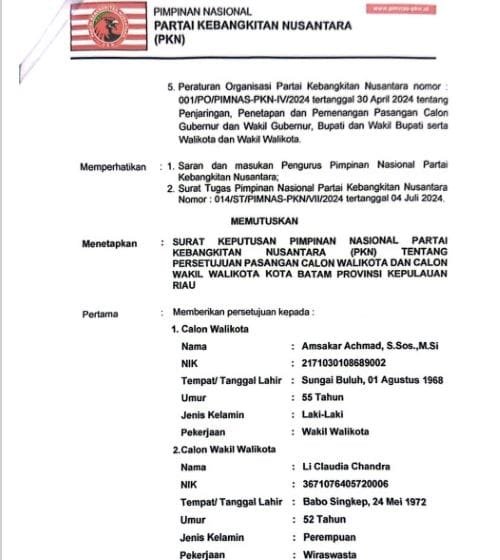 Dukungan Terus Bertambah, Amsakar Ahmad dan Li Claudia Candra Maju Tanpa Lawan di Pilkada Batam 2024?
