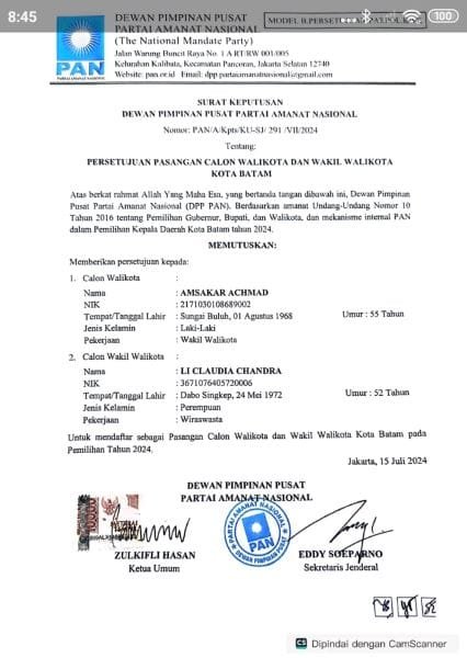 Pasangan Amsakar Achmad-Li Claudi Chandra Tambah Amunisi: PAN Bergabung dengan Koalisi