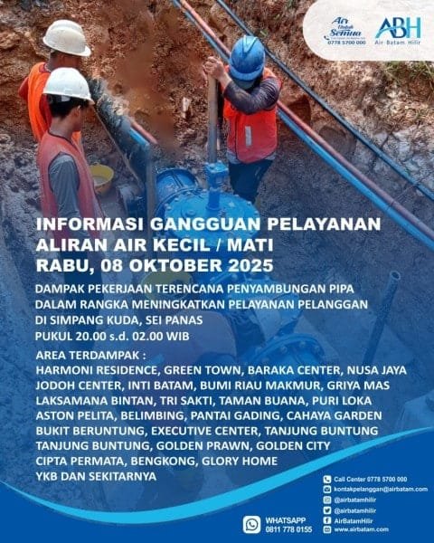 Air Batam Hilir Lakukan Penyambungan Pipa di Simpang Kuda, Suplai Air ke Bengkong dan Sekitarnya Terganggu Sementara